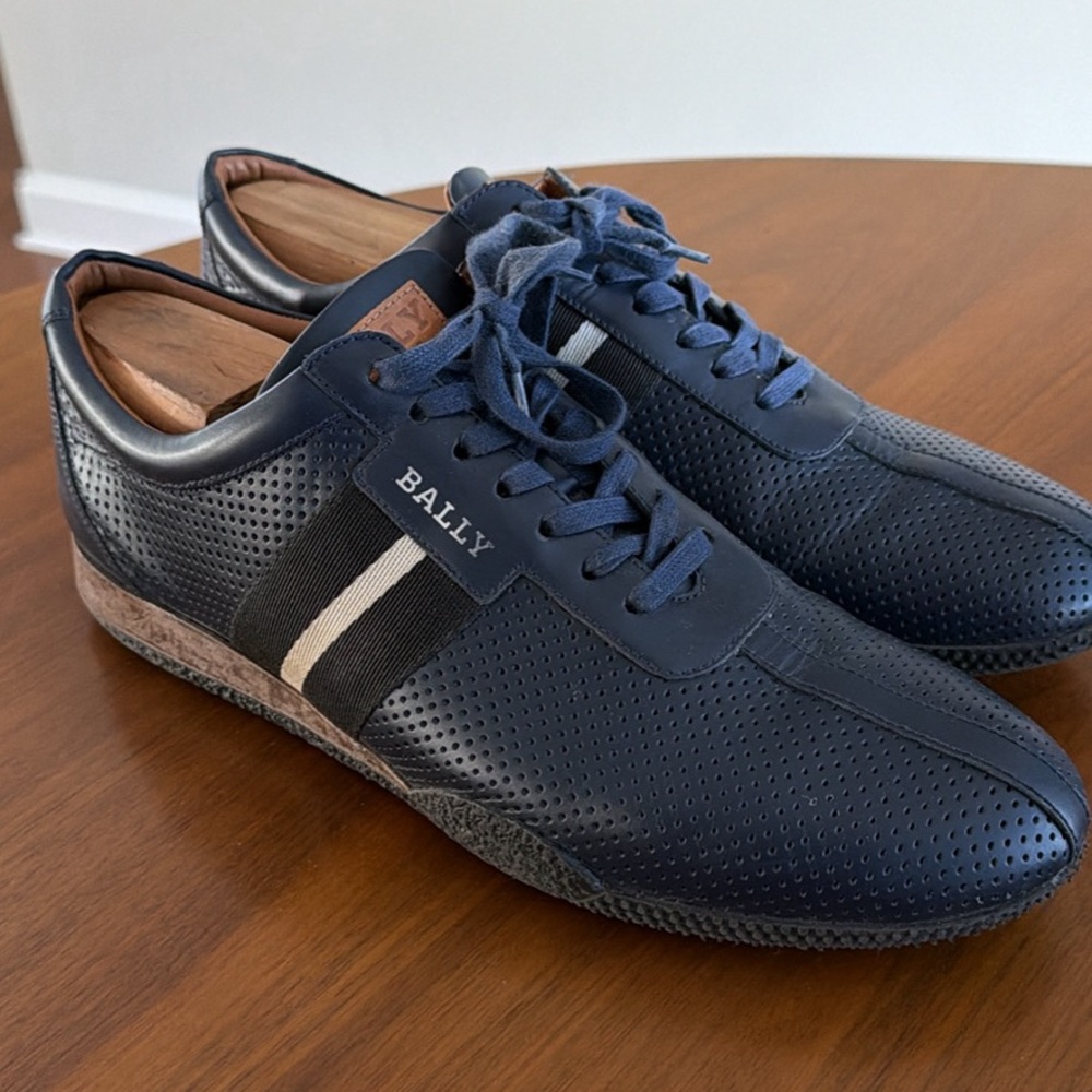 Bally Men's Navy and White Leather Sneakers - Picture 6 of 6